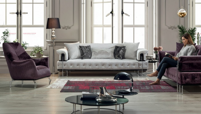Luxus Gaarnitur Sofagaarnitur 3+3+1 Sëtz Sofa Sofaen Fotell Holz mat Metall