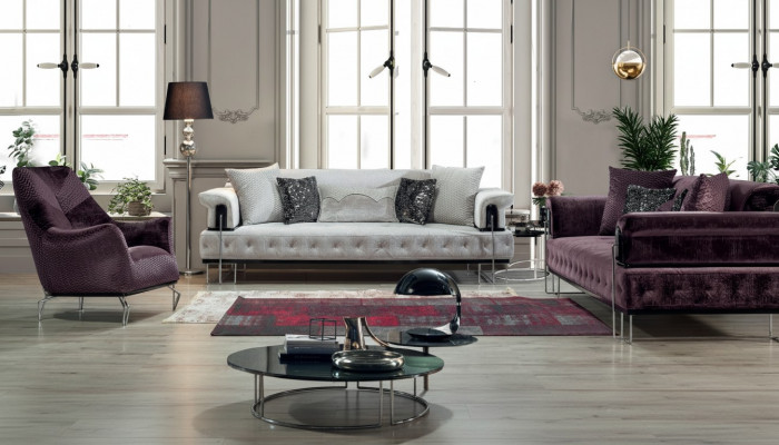 Luxus Gaarnitur Sofagaarnitur 3+3+1 Sëtz Sofa Sofaen Fotell Holz mat Metall