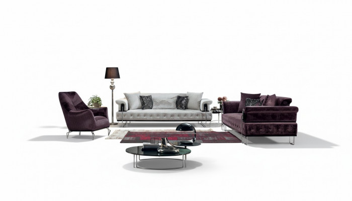 Luxus Gaarnitur Sofagaarnitur 3+3+1 Sëtz Sofa Sofaen Fotell Holz mat Metall