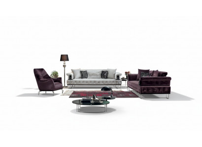 Luxus Gaarnitur Sofagaarnitur 3+3+1 Sëtz Sofa Sofaen Fotell Holz mat Metall