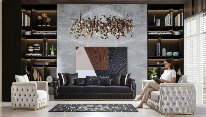 Canapé-Garnitur Garnitur Canapéen Sofa Fauteuil Dräisëtzer 3+3+1 Sëtzer Stoff