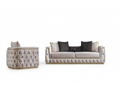 Luxus Chesterfield Canapé-Set 3+1 Sëtz Canapé Polsterméiwer Samt Gold