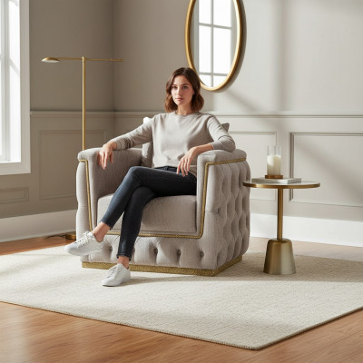 Sëtz Modern Design Wunnzëmmer Polster Metall mat Textil