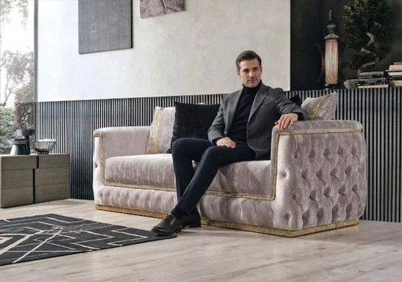 Dreësëtzer Luxus Sofa 3 Sëtzer Sofaen Sëtz Design Canapé Miwwelen Neie Beige