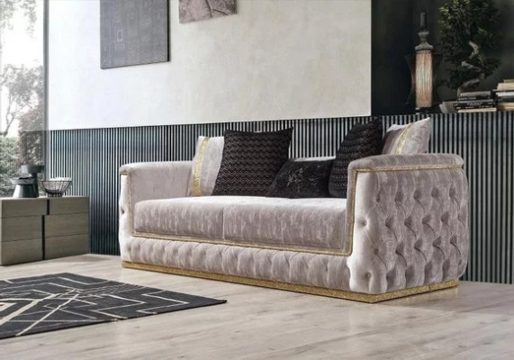 Dreësëtzer Luxus Sofa 3 Sëtzer Sofaen Sëtz Design Canapé Miwwelen Neie Beige