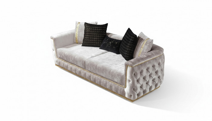 Dreësëtzer Luxus Sofa 3 Sëtzer Sofaen Sëtz Design Canapé Miwwelen Neie Beige