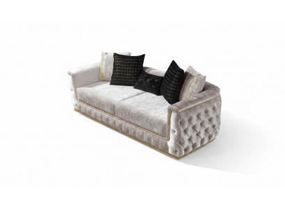 Dreësëtzer Luxus Sofa 3 Sëtzer Sofaen Sëtz Design Canapé Miwwelen Neie Beige
