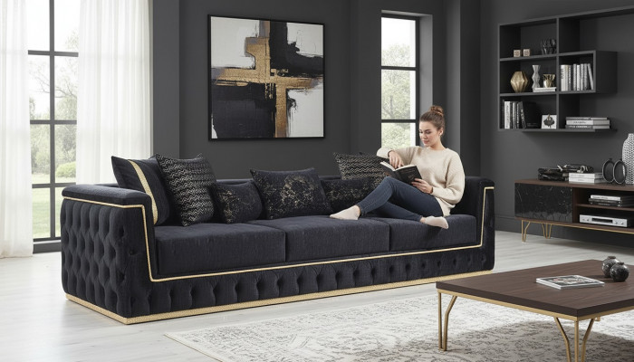 Däisëtzeger Sofa 3 Sëtzer Sofas Polster Couchen Chesterfield mat Textil