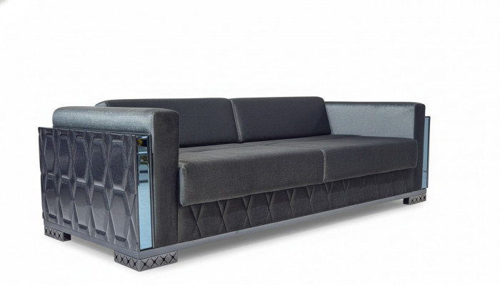 Sofa 3 Plazen Luxus Miwwelen Wunnzëmmer Dräisëtzer Grau Metall mat Textil