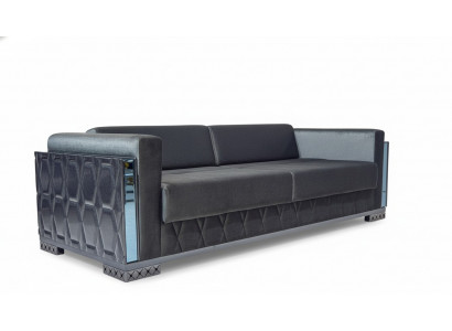 Sofa 3 Plazen Luxus Miwwelen Wunnzëmmer Dräisëtzer Grau Metall mat Textil
