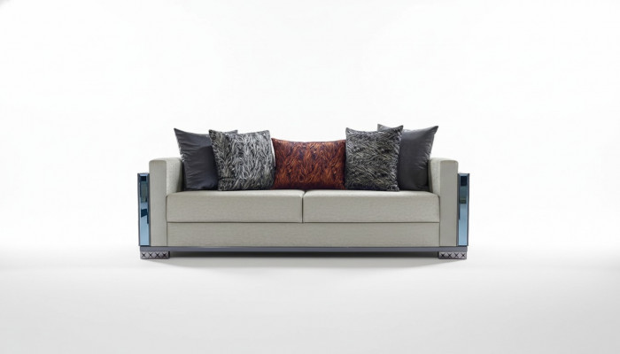 Dräisëtzer Luxus Sofa 3 Sëtz Sofas Sëtz Design brong Metall mat Textil