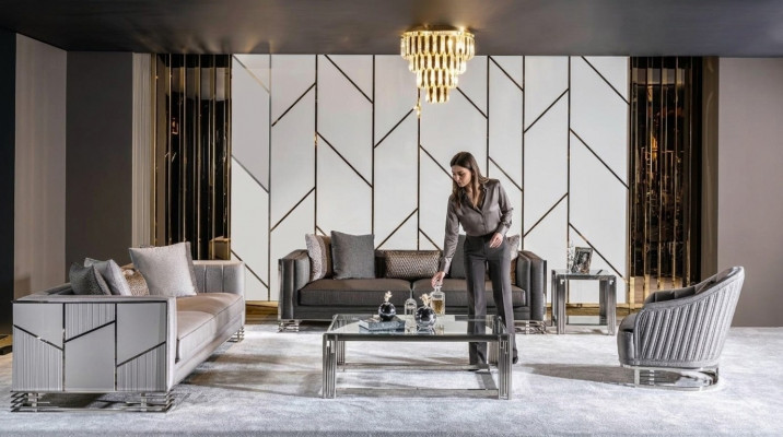 Sofagarnitur 3+3+1 Sëtzbank Dësch Beistelltisch Sofa Sëtz Set 5 Deeler.