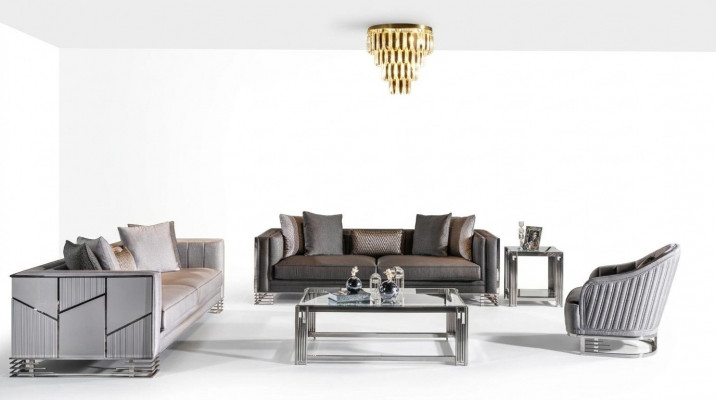 Sofagarnitur 3+3+1 Sëtzbank Dësch Beistelltisch Sofa Sëtz Set 5 Deeler.