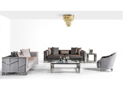 Sofagarnitur 3+3+1 Sëtzbank Dësch Beistelltisch Sofa Sëtz Set 5 Deeler.
