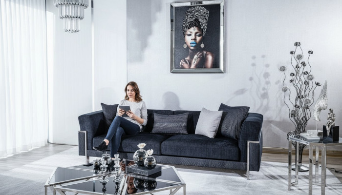 Luxus Canapé 3 Sëtz Canapéë Stoff Couch Design Miwwelen Dräisëtzer schwaarz