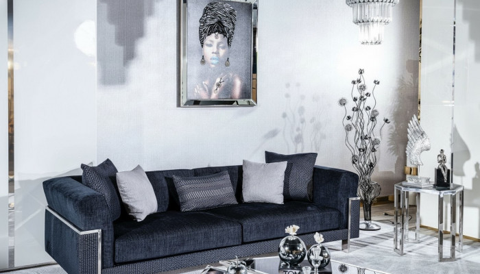 Luxus Canapé 3 Sëtz Canapéë Stoff Couch Design Miwwelen Dräisëtzer schwaarz