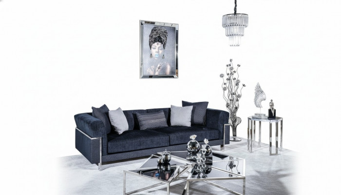 Luxus Canapé 3 Sëtz Canapéë Stoff Couch Design Miwwelen Dräisëtzer schwaarz