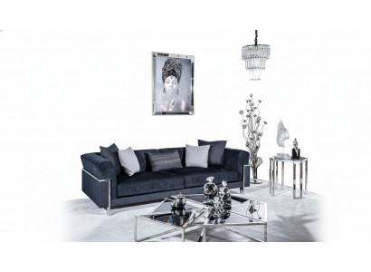 Luxus Canapé 3 Sëtz Canapéë Stoff Couch Design Miwwelen Dräisëtzer schwaarz