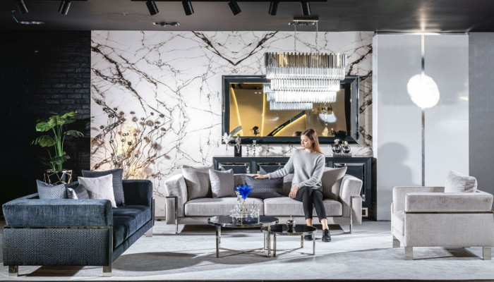 Soffagarnitur 3+3+1 Moos Spigel Dësch Sofa Sëtzgarnitur Design
