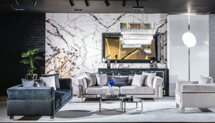 Soffagarnitur 3+3+1 Moos Spigel Dësch Sofa Sëtzgarnitur Design