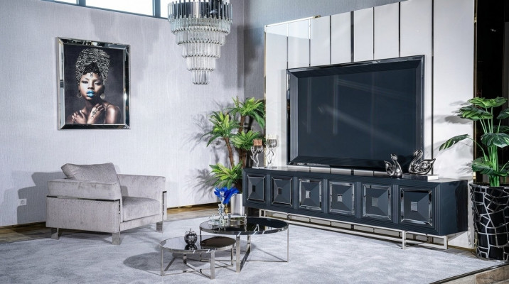 Set TV Stand Fauteuil Canapé Dësch Kleng Dësch Wunnzëmmer 5tlg gro nei
