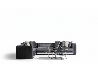 Ecksga Sofa Couch Polster Sëtz Eck Garnitur L Form Holz mat Textil Nei