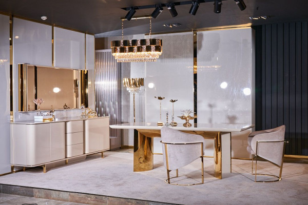 Wunnzëmmer Kommoud Spigel Material Holz mat Metall Stil Modern Béiž