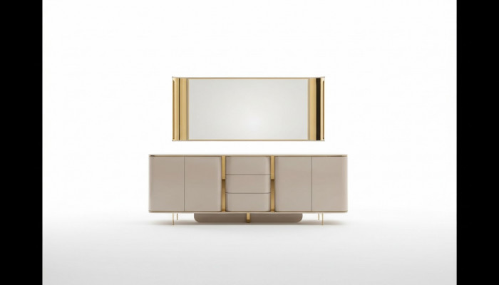Wunnzëmmer Kommoud Spigel Material Holz mat Metall Stil Modern Béiž