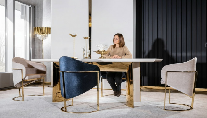 Iesszëmmer Stull Luxus Stull Metall mat Textil Nei Still Stil Modern