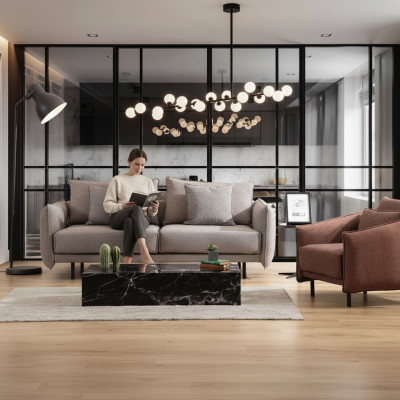 Sofagarnitur Sofa 3+1 Sëtzer Fauteuil Dësch geschnëtzt Been 2tlg. Nei