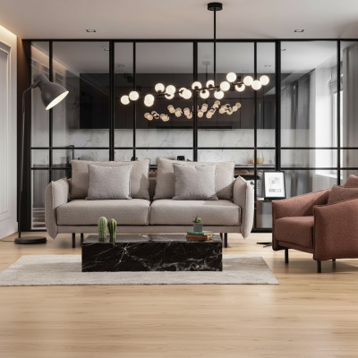Sofagarnitur Sofa 3+1 Sëtzer Fauteuil Dësch geschnëtzt Been 2tlg. Nei