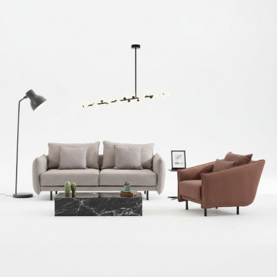 Sofagarnitur Sofa 3+1 Sëtzer Fauteuil Dësch geschnëtzt Been 2tlg. Nei
