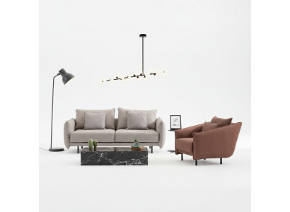 Sofagarnitur Sofa 3+1 Sëtzer Fauteuil Dësch geschnëtzt Been 2tlg. Nei