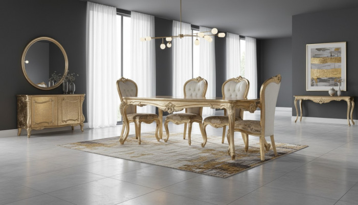 Iesszëmmer Iessdësch Stull Grupp Garnitur Set Holz Dësch Dëscher Barock Setzer 5-Teileg