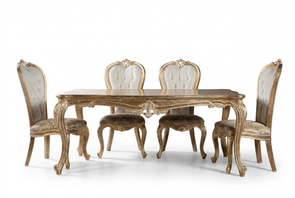 Iesszëmmer Iessdësch Stull Grupp Garnitur Set Holz Dësch Dëscher Barock Setzer 5-Teileg