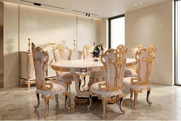 Dësch Luxus Iesszëmmerdësch Iesstësch Iesszëmmer Holz Dëscher Barock Iess Miwwelen Nei