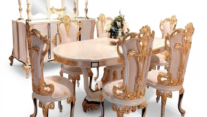 Dësch Luxus Iesszëmmerdësch Iesstësch Iesszëmmer Holz Dëscher Barock Iess Miwwelen Nei