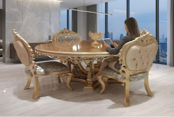 Ronde Iessdësch Iesszëmmerdësch Iesszëmmer Dëscher Dësch Barock Iess Luxus Miwwelen Holz