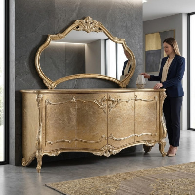 Set Komode mat Spigel Garnitur Kommoden Holz Grupp Sideboard Miwwelen Barock