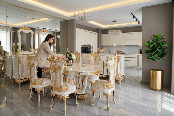 Eleganten Iesszëmmersaz a Gold fir usprochsvoll Ariichtungen