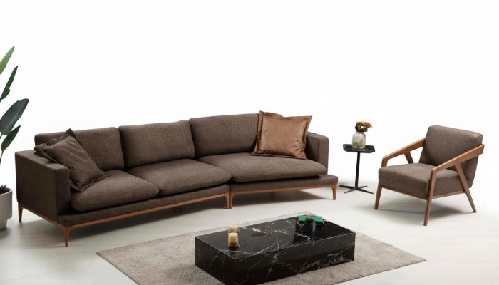 Canapé Ecksofa Wunnzëmmer Canapé Stoff Luxus Eckel-Form Holz Stil Modern Miwwelen Neit