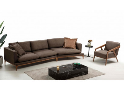 Canapé Ecksofa Wunnzëmmer Canapé Stoff Luxus Eckel-Form Holz Stil Modern Miwwelen Neit
