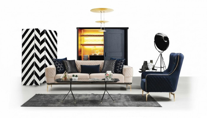 Garnitur Sofagarnitur Sofa Sofas 3+1 Sëtzer Sesselen Stoff Holz Modern Polyester