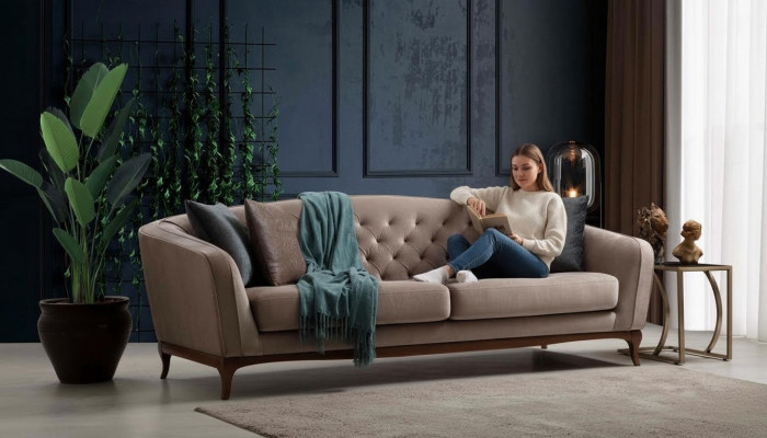 Dreesëtz Sofa 3 Sëtzer Sofas Luxus Gepolstert Couch Stoff Couchen Miwwelen 230cm