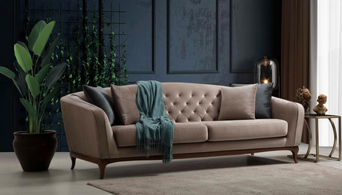 Dreesëtz Sofa 3 Sëtzer Sofas Luxus Gepolstert Couch Stoff Couchen Miwwelen 230cm