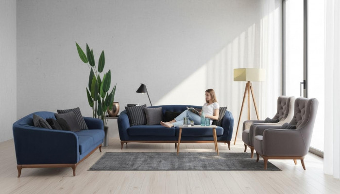 Chesterfield Garnitur Sofagarnitur Luxus Sofa 4+3+1 Sëtzer Grupp Stoff