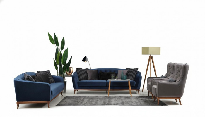 Chesterfield Garnitur Sofagarnitur Luxus Sofa 4+3+1 Sëtzer Grupp Stoff