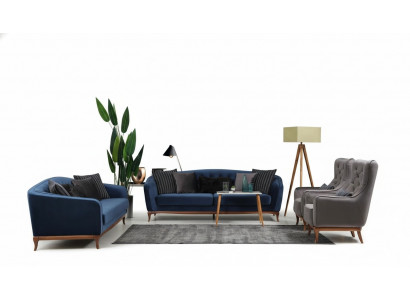 Chesterfield Garnitur Sofagarnitur Luxus Sofa 4+3+1 Sëtzer Grupp Stoff