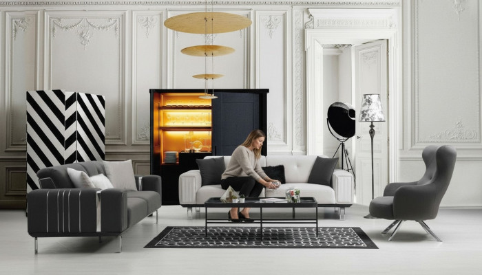 Sofa Garnitur Luxus Canapé Set 3+3+1 Sëtz Sofa Sesselen Stoff Design Miwwelen Nei