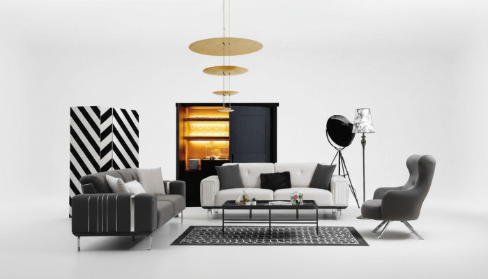 Sofa Garnitur Luxus Canapé Set 3+3+1 Sëtz Sofa Sesselen Stoff Design Miwwelen Nei